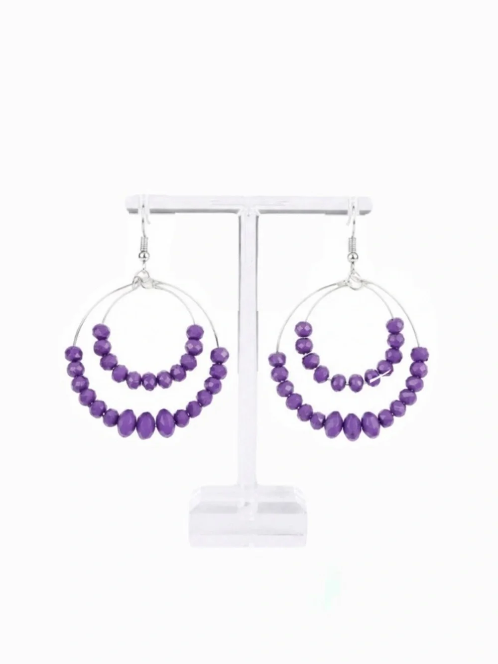 New Handmade Faceted Sterling Silver Purple Bead Bottom 2 Layer Hoop Earrings